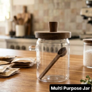 Glass Spice Jar with Acacia Wood Lid and Spoon