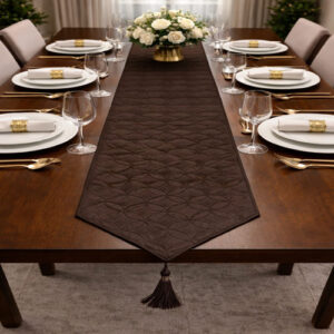 Premium Coffee Brown Embossed Table Runner