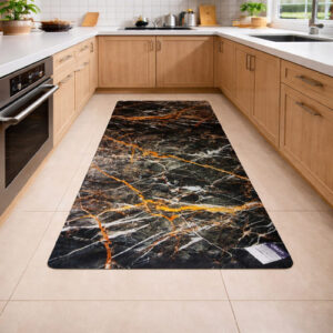 Anti-Slip Black and Gold Marble Runner Mat