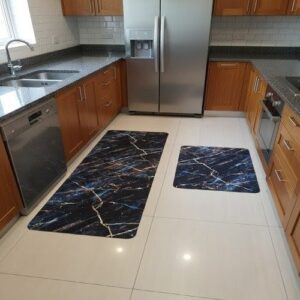 Modern Black and Gold Marble Kitchen Mats